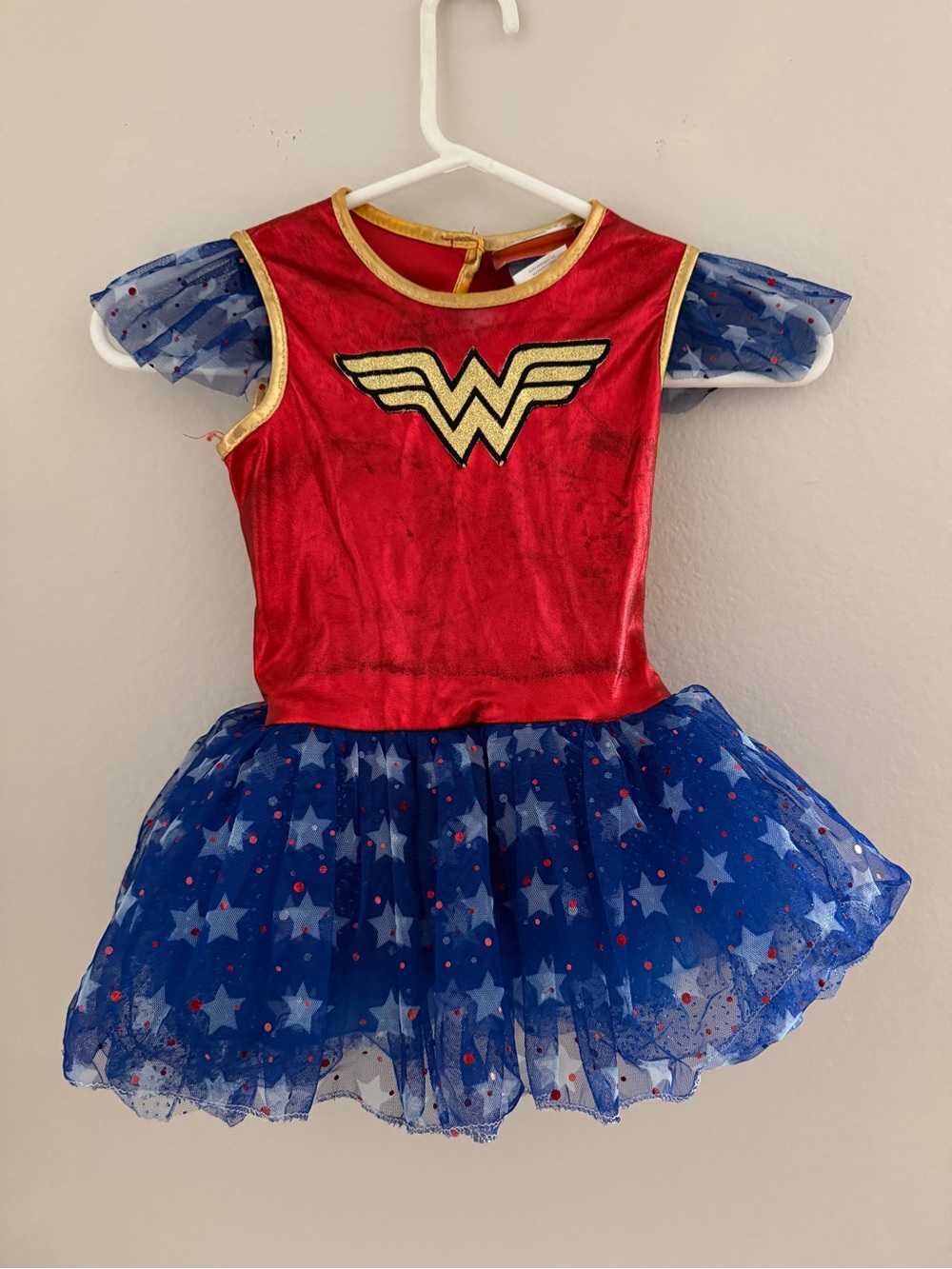 Disney Wonder Woman Style Red and Blue Girls Costume Dress with Cape